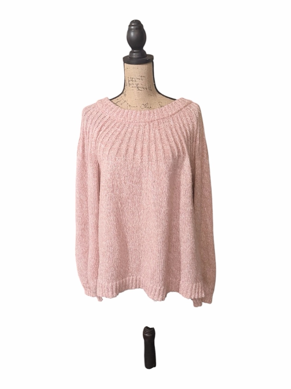 LC Lauren Conrad Blush Pink Ribbed Yoke Crewneck Sweater